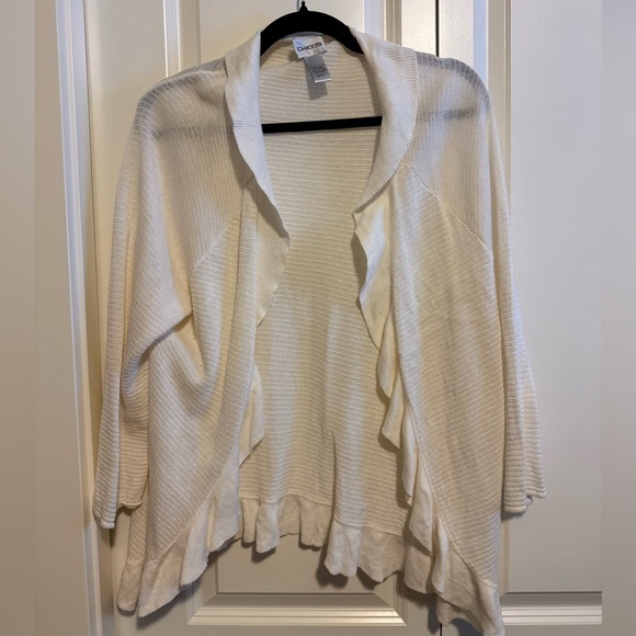 Chico's Sweaters - Chico's Cream Ruffled Cardigan